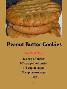 My Favorite Peanut Butter Cookies
Ingredients
1/2 cup of butter
1/2 cup peanut butter
1/2 cup of sugar
1/2 cup brown sugar
1 egg
1/2 teaspoon vanilla
1 1/4 cups sifted flour
3/4 teaspoon baking soda
1/4 teaspoon of salt
Instructions
Preheat the oven to 375? Mix the first six ingredients.
Add the rest of the ingredients. Mix well.
Roll into balls and press with a fork dipped in sugar or flour.
Bake for 12 to 15 minutes in the preheated oven until lightly browned.
Allow the cookies to cool on a ba Sweet Sour Chicken, Easy Baking Recipes Desserts, Easy Baking Recipes, Cookies Ingredients