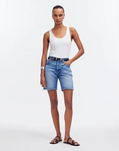 Long Denim Shorts in Pedersen Wash Straight Leg Summer Shorts With Frayed Hem, Straight Leg Shorts With Frayed Hem For Summer, Summer Straight Leg Shorts With Frayed Hem, Summer Medium Wash Mid-thigh Jean Shorts, Spring Denim Jean Shorts Mid-thigh Length, Trendy Mid-thigh Jean Shorts For Summer, Medium Wash Mid-thigh Jean Shorts For Spring, Medium Wash Mid-thigh Length Jean Shorts For Spring, Medium Wash Mid-thigh Length Shorts For Summer