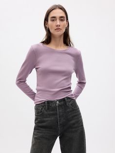 Modern Crewneck T-Shirt | Gap Gap Tops For Everyday Spring Wear, Spring Fine Knit Stretch T-shirt, Gap T-shirt For Everyday Spring Wear, Gap Relaxed Fit Tops For Fall, Basic Scoop Neck T-shirt For Fall, Fall Basic Scoop Neck T-shirt, Gap Crew Neck Tops For Fall, Classic Gap Tops For Everyday, Classic Gap Tops For Fall