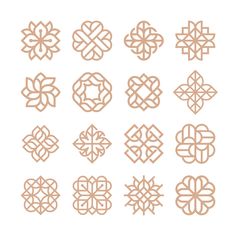 a set of nine celtic knots in various shapes and sizes, all with different patterns