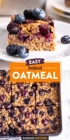 an easy baked oatmeal recipe with blueberries and granola on top