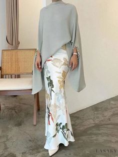 Lasaky - Stylish Asymmetrical Printed Dress Ethno Style, Mode Kimono, Gaun Fashion, Modesty Fashion, Muslim Fashion Dress, Muslim Fashion Outfits, Muslimah Fashion Outfits, Elegant Blouses, Hijabi Fashion