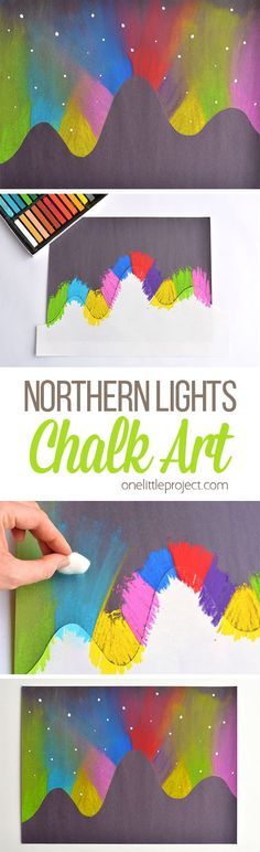 the northern lights chalk art project is an easy way to teach kids how to draw and paint