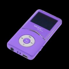 a purple mp3 player sitting on top of a black surface