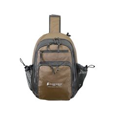 a brown and black backpack with the word frog ridge on it's back pocket