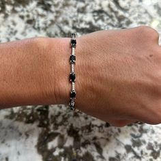 Black And Diamond Sapphire Stone Tennis Bracelet! Worn A Couple Days! .925 Sterling Silver! 7” Sapphire Stone, Tennis Bracelet, Womens Jewelry Bracelets, Black Silver, A Couple, Tennis, Sapphire, 925 Sterling Silver, Womens Sizes