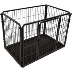 a large metal dog pen with two doors