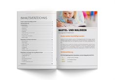 an open book showing information about children's activities