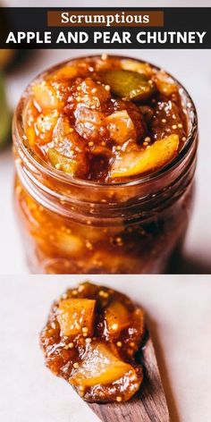 an image of apple and pear chutney in a jar