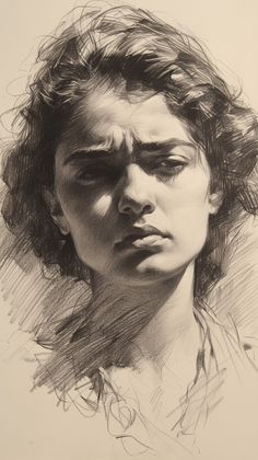 a black and white drawing of a woman's face