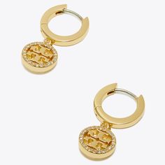 Our iconic collection, reimagined as jewelry. The Miller Hoop Earring features an openwork Double T charm, ringed in delicate pavé crystal. For pierced ears. Dope Jewelry, Tory Burch Miller, Girly Jewelry, Pierced Ears, Designer Jewelry, Designer Earrings, Ear Piercings, Designer Shoes, Designing Women