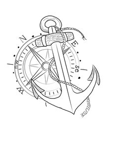 an anchor, compass and rope on a white background