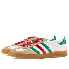 adidas originals x Gucci Gazelle 'White Green Red' 726487-AAA43-9547 White High-top Custom Gucci Sneakers, Gucci Custom Sneakers With Branded Heel Counter, Gucci High-top Sneakers With Red Sole, Gucci Low-top Custom Sneakers For Sports, Red High-top Gucci Sneakers, Gucci Custom Lace-up Sneakers For Sports, Gucci White Sneakers For Streetwear, White Gucci Sneakers For Streetwear, Gucci Red High-top Sneakers