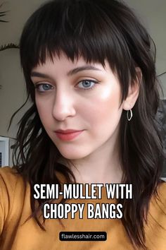 Semi-Mullet With Choppy Bangs Messy Bob Haircut, Medium Shaggy Hairstyles, Choppy Bangs, Grey Hair Inspiration, Shaggy Short Hair, Mullet Haircut, Short Shag Hairstyles, Pinterest Hair, Fringe Hairstyles