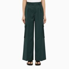 Forest Green Wool Wide Trousers From Amiri Featuring A Zip And Hook Fastening, Belt Loops, Two Side Welt Pockets, Two Cargo Flap Patch Pockets And Two Back Welt Button Pockets. Model Wears Size 40 It Model Measurements: Height: 179 Cm Chest: 82 Cm Waist: 65 Cm Hips: 90 Cm Size Type: It Material: Wool Sku: 2f-Ps24wpf008wo/O_amiri-428_102 Welcome To The Official Luosophy Poshmark Closet! Luosophy Is A Luxury Brand Reselling Company Founded In San Diego, Ca From 2016. All Our Products Are Imported Luxury Women's Cargo Jeans With Flap Pockets, Luxury Cargo Jeans With Flap Pockets For Women, Wide Trousers, Color Complement, Wool Trousers, Pantalon Large, Green Wool, Dress Pant, Denim Pant