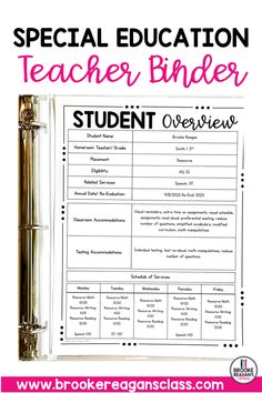 a binder with the words special education teacher binder on it and an image of a