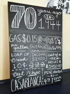 a blackboard with white writing on it that says 70 years ago, gas $ 10 / day