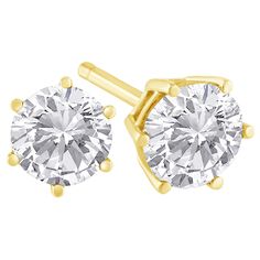 Enmarque su rostro con el aspecto audaz e impresionante de estos fabulosos aretes de diamantes de talla redonda. Elaborados en oro amarillo de 18 quilates, cada pendiente presenta una fascinante joya de 0,75 quilates. Solitario de diamantes de talla brillante engastado en seis puntas. Cautivadores con 1,25 ct de peso total de diamantes y un brillo brillante, estos aretes con forma de poste en cualquier momento se ajustan de forma segura y cómoda. Este pendiente es el artículo perfecto para usar con cualquier atuendo y se considera una pieza de inversión. Round Cut Diamond Earrings, Stud Style, Colorless Diamond, Solitaire Studs, Jewelry Essentials, Diamond Stud Earrings, Pretty Earrings, Diamond Stud, White Diamonds