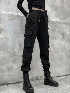 Loose Overalls, Estilo Dark, Techwear Fashion, Combat Pants, Seasons Autumn, Winter Typ, Black Overalls, Black Cargo Pants, Overalls Pants