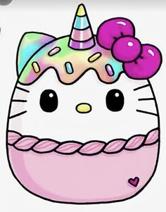 an image of a cartoon cat with a unicorn horn on it's head and pink hair