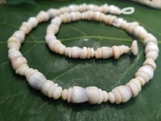 This is a very unique and vibrant piece made with Hawaiian white cone shells with puka shells collected from the beaches of Kauai, Hawaii. Puka shells are actually the tops of cone shells that have been tumbled in the ocean waves for many years. These leis are much more lightweight then a lei made with just puka shells. This necklace looks great on men and women. It is strung with 80lb' test braided nylon line, so it is very strong and can be worn in fresh or salt water. There are less Cone an P Handmade Spiritual Shell, Ocean-inspired Shell With Round Beads, Ocean-inspired Shell Beads, Handmade Round Shell Beads, Handmade Shell Choker, Adjustable Artisan Shell Necklace, White Shell Necklace With Natural Stones, Traditional Adjustable Shell Necklace, Handmade Natural Shell Necklace