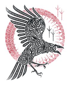 a drawing of a bird with intricate designs on it's wings