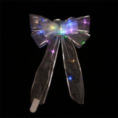 a clear bow with multicolored lights on it