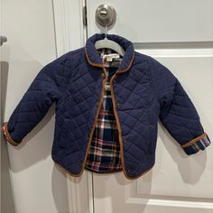 Hope &Henry Navy Quilted Jacket Size 5t Has A Brown Suede Trim And Plaid Lining. This Is New With Tags Attached Her And Retails For $49.95 This Jacket Can Be Unisex Bc Of It’s Classic Colors Cotton Outerwear For Playtime In Fall, Navy Quilted Jacket, Puffer Jacket With Fur, Sleeveless Vest Jacket, Hooded Jean Jackets, Pink Puffer Coat, Sherpa Lined Jacket, Navy Quilt, Tommy Hilfiger Girl