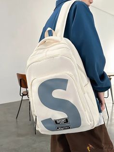 BirdinBag - Classic Graphic Letter Backpack Casual Backpack With Letter Print For Back To School, Casual Letter Print Backpack For Back To School, Casual Letter Print Standard Backpack, Back To School Letter Print Backpack, Casual Rectangular Backpack With Letter Print, Trendy Letter Print Backpack, Trendy Everyday Backpack With Letter Print, Trendy Letter Print Standard Backpack, Casual School Tote Backpack