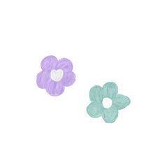 two different colored flowers on a white background