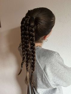 Triple Braid Ponytail, Two Ponytail Hairstyles, Sleek Braided Ponytail, Volleyball Hairstyles For Long Hair, Track Hairstyles, Weave Ponytail Hairstyles, Sleek Ponytail Hairstyles, Hairstyles Ponytail, Kpop Hair