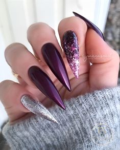 Purple Stiletto Nails, Diy Valentine's Nails, Jasmine Nails, Balarina Nails, Nails Burgundy, Nails Classic, Plum Nails, Nails Shellac