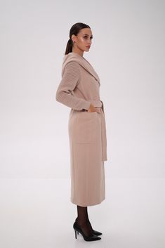 Description: A timeless wardrobe staple, this cashmere/wool coat exudes luxe sophistication. Feminine back zipper, roomy hood and classic fit - perfect fresh addition to new season's wardrobe. Product Details: Outer Fabric: 64% Cashmere, 33% Wool, 3% Elastane Lined for comfort with light insulation Length: 47 inch/120 cm Knitted sleeves Back zipper Sleeve type: long Attached roomy hood Notch collar Patch pockets Removable belt Front snap closure Made in Turkey Web ID: M4092 (Blush/0052) Fit & Me Knitted Sleeves, Timeless Wardrobe, Timeless Wardrobe Staples, Knitted Hood, Knit Sleeve, Notch Collar, Cashmere Wool, Wool Coat, Sleeve Type