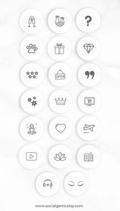 white buttons with different icons on them