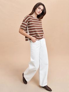 Short Sleeve Breton Tee | La Ligne NYC Chic Striped Crew Neck T-shirt, Spring Cotton T-shirt With Striped Sleeves, Chic Cotton T-shirt For Casual Gatherings, Chic Striped Short Sleeve T-shirt, Chic Short Sleeve Tops With Striped Sleeves, Cotton Tops With Vertical Stripes For Fall, Relaxed Fit White Tops With Striped Sleeves, White Tops With Striped Sleeves Relaxed Fit, Chic Tops With Contrast Stripes And Relaxed Fit