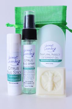 the contents of a natural insect repellent gift set including soap, deodorant and lotion