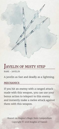 an advertisement with the words javelin of misty step