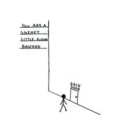 a drawing of a person walking up the side of a wall with words on it