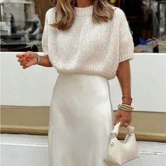 Super Cute And Stylish Ships In 5-10 Business Days Modern Feminine Style, Skirt Set Outfit, Coachella Dress, Plain Style, Looks Street Style, Sleeveless Pullover, Short Sleeve Sweater, Round Neck Sweaters, Mode Inspo