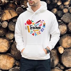 "Teacher Heart Hoodie, Teacher Hoodie, Back To School Hoodie, Funny Teacher Hoodie, Teacher Gift, Teacher Life Shirt Stay warm and showcase your love for teaching with our Teacher Heart Hoodie. This cozy and stylish hoodie is perfect for educators who want to wear their passion on their sleeves. Get yours today and let your love for teaching shine through.   Hi! Welcome to✨Northstar Sweatshirt &Hoodies✨ ✨As the weather gets colder, you want clothes that keep you and your body warm. Here, Northst White Winter Hoodie For School, Winter School Hoodie With Crew Neck, Winter School Hoodie, School Hoodie Sweatshirt With Drawstring Hood, Hooded Hoodie With Drawstring For School, Cotton Hoodie For School, School Hoodie With Drawstring Hood, Winter School Hoodie With Drawstring, Cotton Hooded Sweatshirt For School