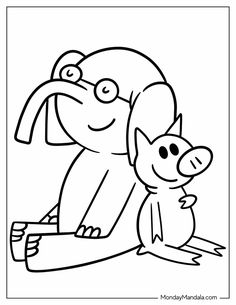 an elephant and pig are sitting together coloring pages for kids to color on the page