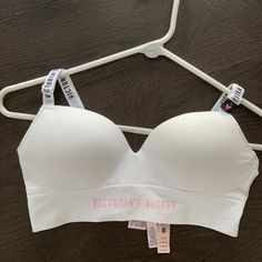 Brand New, Tags On. Size Small. White. Victoria's Secret Seamless Stretch Tops, Victoria's Secret White Bra Friendly Tops, Victoria's Secret Stretch White Top, Victoria's Secret White Stretch Top, White Stretch Top By Victoria's Secret, Blue Lace Bra, Victorias Secret Set, Strappy Bralette, Coverage Bras