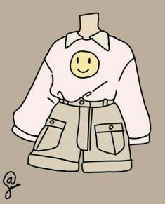 a drawing of a shirt and shorts with a smiley face on the front, which is attached to a hanger