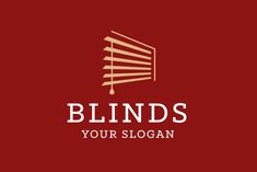 the logo for blinds is shown on a red background with white letters and gold accents