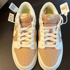 Never Worn Nike Low Dunk Sneakers. They Do Run About A Half Size Too Small. Beige Sneakers With Gum Sole And Round Toe, Nike Casual Cream Skate Shoes, Beige Skate Shoes With Gum Sole And Round Toe, Beige Round Toe Skate Shoes With Gum Sole, Nike Low Dunk, Nike Dunk Low Next Nature, Low Dunks, Nike Dunk Low, Dunk Low