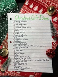 a christmas gift list on top of a table