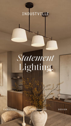 the cover of an architectural magazine featuring lighting fixtures and wood paneling, with text that reads statement lighting