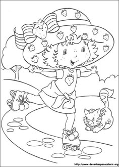 a coloring page with a girl and her cat in the park, one is wearing a hat