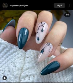 Dark Color Nails, Teal Nails, Cute Simple Nails, Floral Nails, Types Of Nails, Nail Arts, Manicure E Pedicure, Nails Ideas, Acrylic Nail Designs