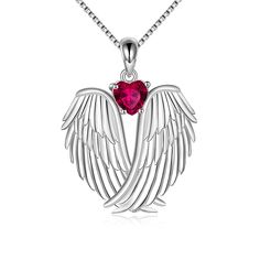 PRICES MAY VARY. 💖♥ Design : Angel wing jewelry has gained popularity for it's beautiful symbolic meaning of love, spirituality, and protection. Wear this pendant as a reminder of someone you love is your guardian angel, or give this beautiful pendant necklace to a special friend or a relative shows that you will be always take care of them. 💖♥ Material :100% 925 sterling silver angel necklace inlaid with with sparkle july birthstone cubic zirconia. Lead-Free & Nickel-Free, Hypoallergenic and Guardian Angel Wings, Angel Wings Pendant, Angel Wings Necklace, Angel Wings Jewelry, Wings Pendant, Wings Necklace, Diamond Bracelet Design, Beautiful Pendant Necklace, Wing Jewelry